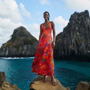 FARM Rio Red Good Vibes V Neck Maxi Dress